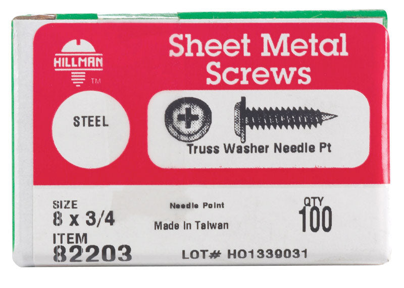 HILLMAN No. 8 X 3/4 in. L Phillips Truss Head Sheet Metal Screws 100 pk