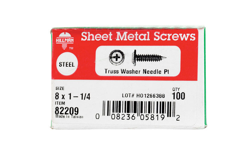 HILLMAN No. 8 X 1-1/4 in. L Phillips Truss Head Sheet Metal Screws 100 pk