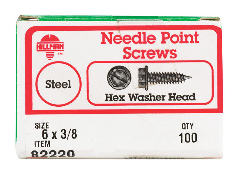 HILLMAN No. 6 X 3/8 in. L Slotted Hex Washer Head Self-Piercing Screws 100 pk