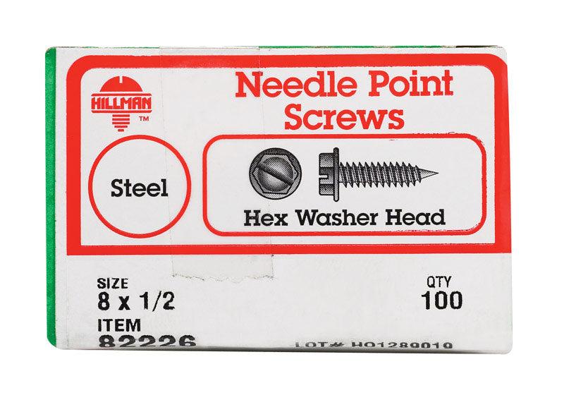 HILLMAN No. 8 X 1/2 in. L Slotted Hex Washer Head Sheet Metal Screws 100 pk