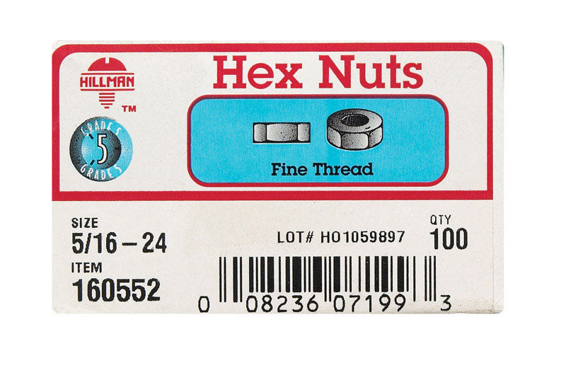 Hillman 5/16 in. Zinc-Plated Steel SAE Hex Nut 100 pk