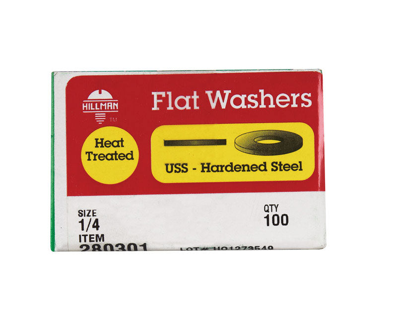 HILLMAN Yellow Dichromate Steel 1/4 in. USS Flat Washer 100 pk