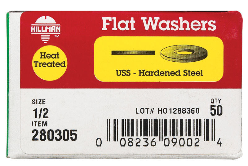 HILLMAN Yellow Dichromate Steel 1/2 in. USS Flat Washer 50 pk