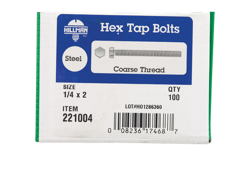 HILLMAN 1/4 in. D X 2 in. L Zinc Plated Steel Hex Tap Bolt 100 pk