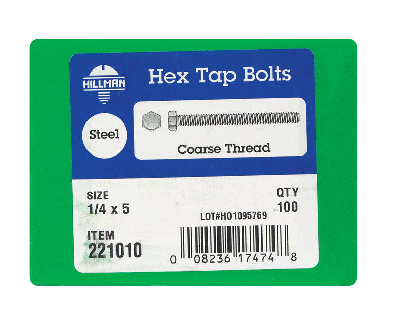 HILLMAN 1/4 in. D X 5 in. L Zinc Plated Steel Hex Tap Bolt 100 pk