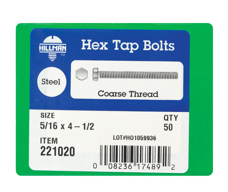 HILLMAN 1/4 in. D X 6 in. L Zinc Plated Steel Hex Tap Bolt 100 pk