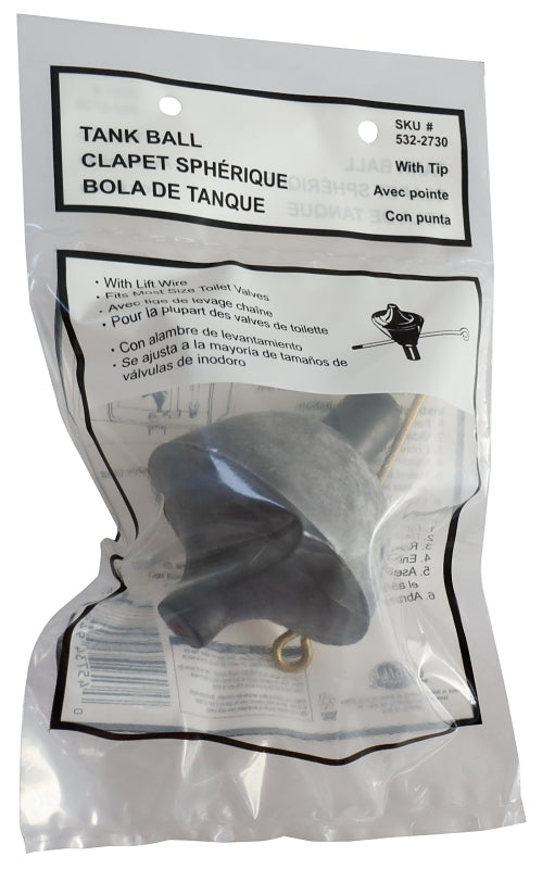 ProSource PMB-192 Toilet Tank Ball with Lift Wire, #6-32UNC Rod, Rubber, Black