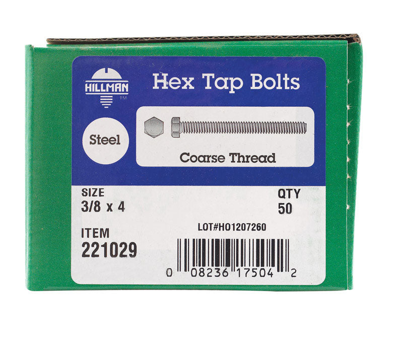 HILLMAN 3/8 in. D X 4 in. L Zinc Plated Steel Hex Tap Bolt 50 pk