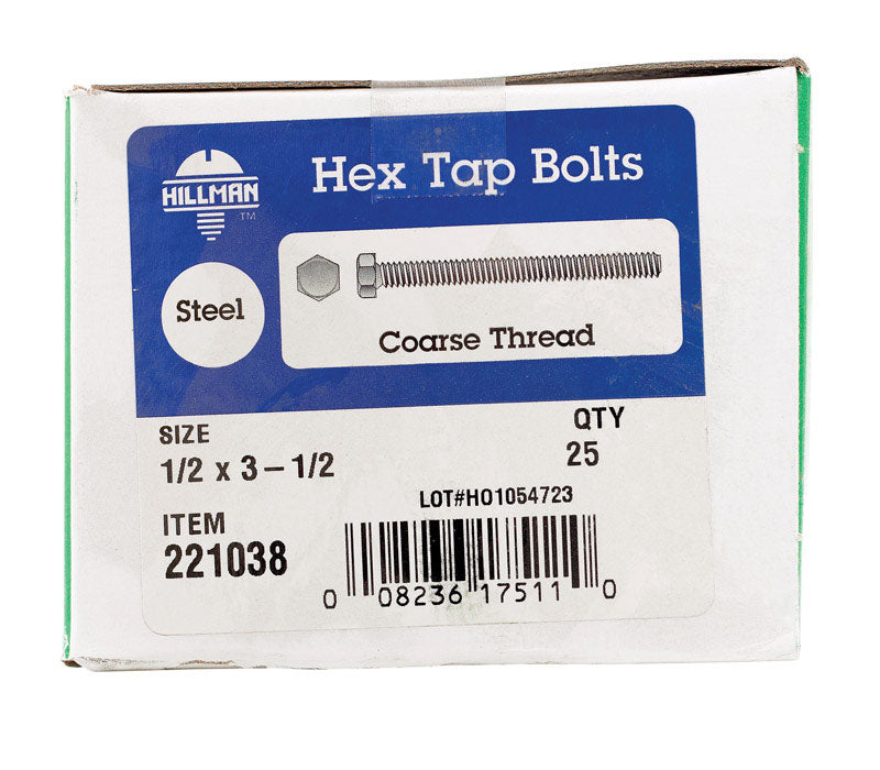 HILLMAN 1/2 in. D X 3-1/2 in. L Zinc Plated Steel Hex Tap Bolt 25 pk