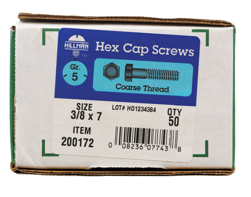 HILLMAN 3/8 in. D X 7 in. L Heat Treated Zinc Steel Hex Head Cap Screw 50 pk
