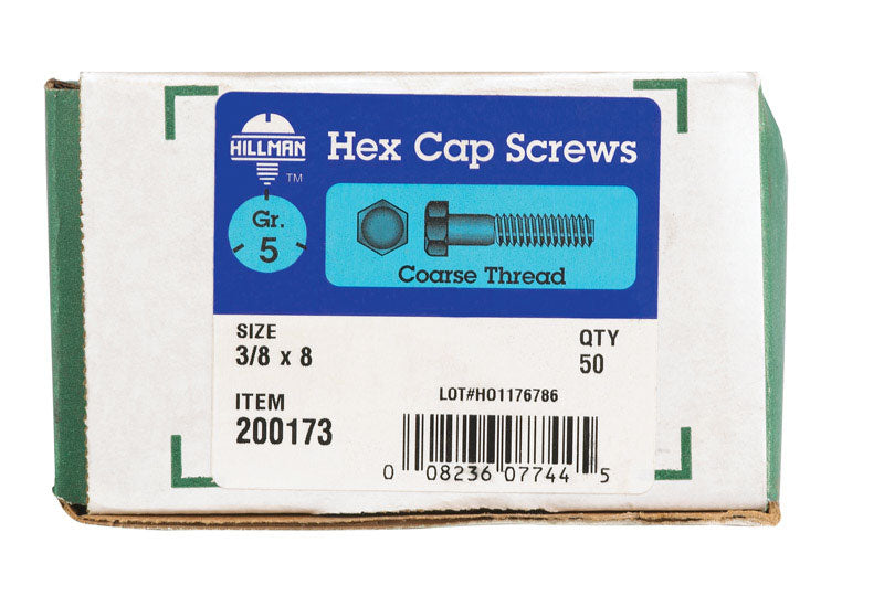 HILLMAN 3/8 in. D X 8 in. L Heat Treated Zinc Steel Hex Head Cap Screw 50 pk