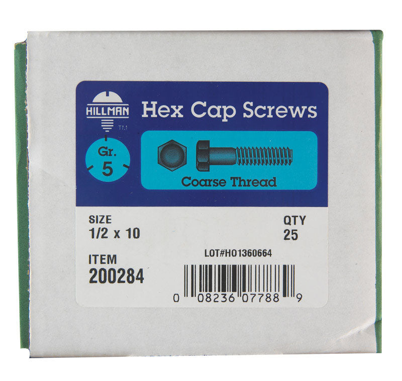 HILLMAN 1/2 in. D X 10 in. L Heat Treated Zinc Steel Hex Head Cap Screw 25 pk