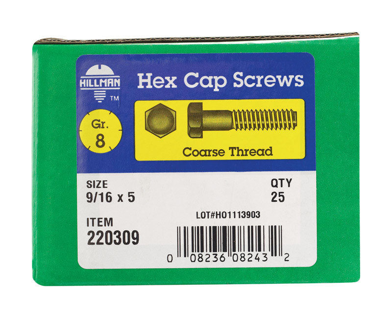 HILLMAN 9/16 in. D X 5 in. L Heat Treated Steel Hex Head Cap Screw 25 pk