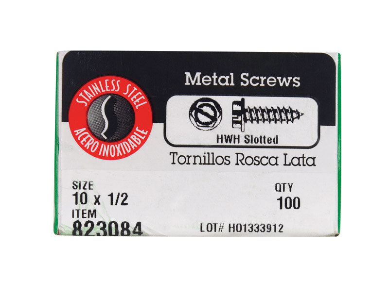 HILLMAN No. 10 X 1/2 in. L Slotted Hex Washer Head Sheet Metal Screws 100 pk