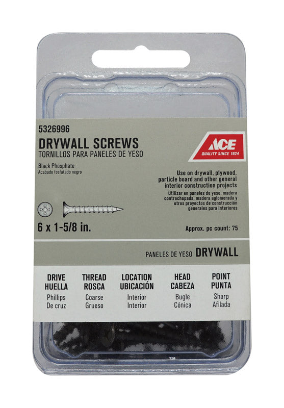 Ace No. 6 wire X 1-5/8 in. L Phillips Coarse Drywall Screws 75 pk