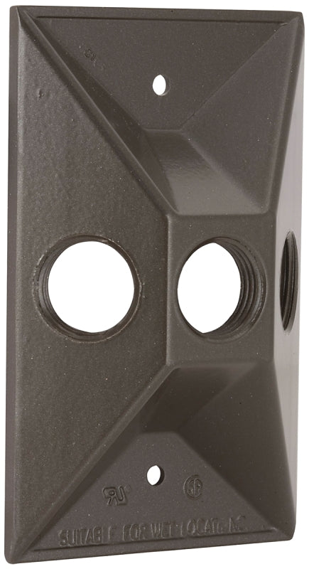 Hubbell 5189-2 Cover, Cluster, Lampholder, 4-19/32 in L, 2-27/32 in W, Rectangular, 1-Gang, Zinc, Bronze, 20/CT