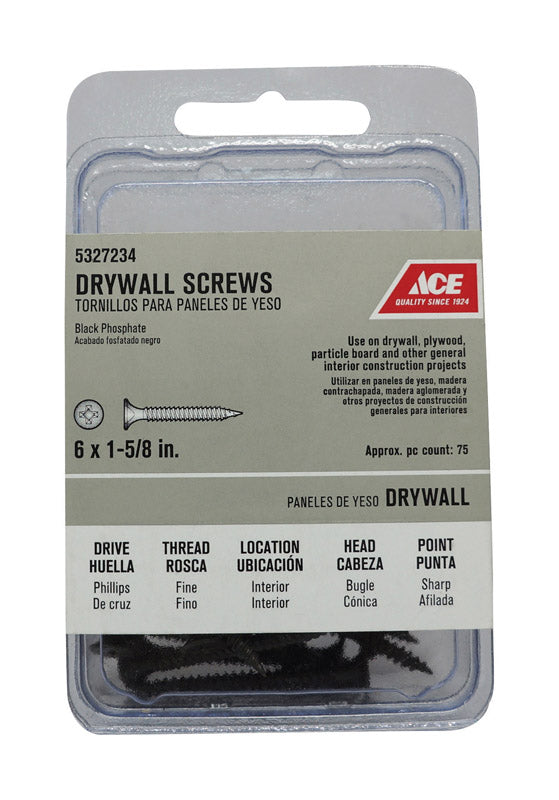 Ace No. 6 wire X 1-5/8 in. L Phillips Fine Drywall Screws 75 pk