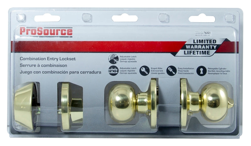 ProSource B9721BRA4F Deadbolt and Entry Lockset, Turnbutton Lock, Ball Design, Polished Brass, 3 Grade, Brass, Pack of 2