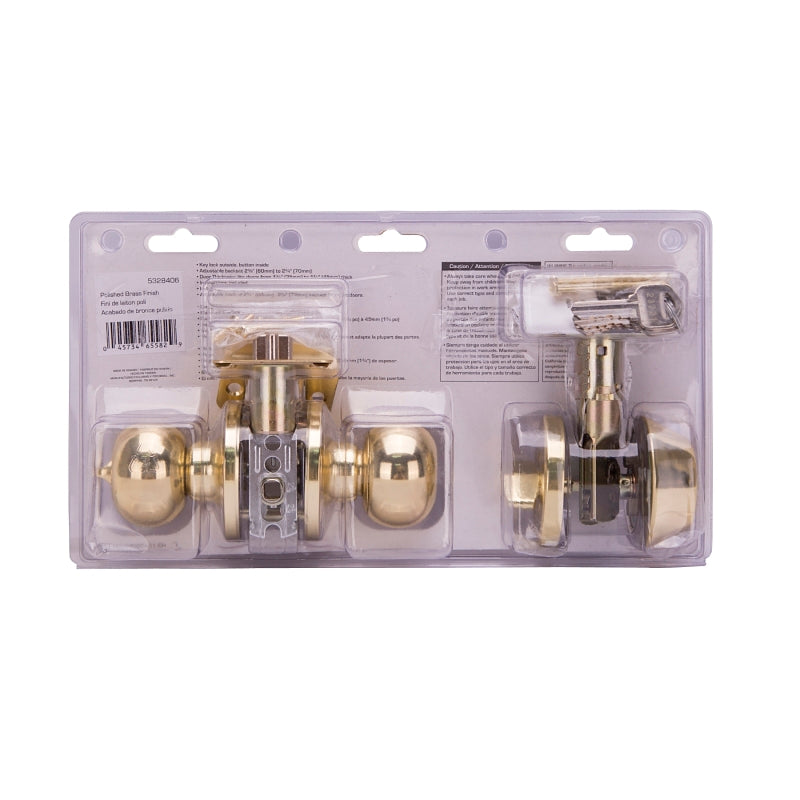 ProSource B9721BRA4F Deadbolt and Entry Lockset, Turnbutton Lock, Ball Design, Polished Brass, 3 Grade, Brass, Pack of 2