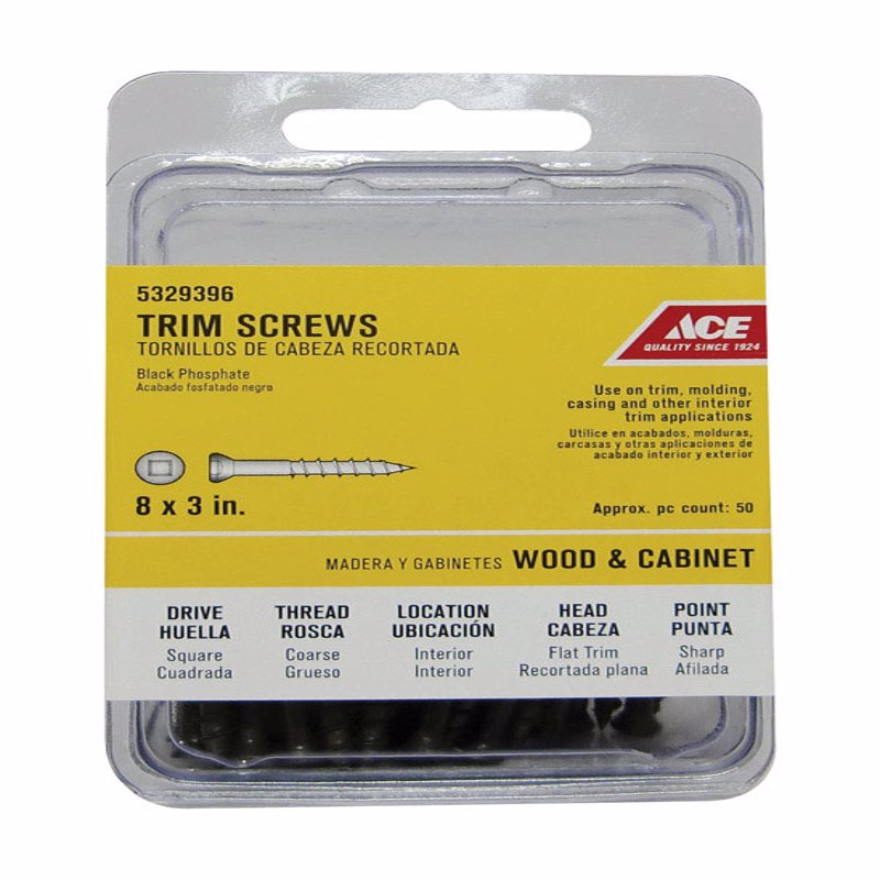 Ace No. 8 X 3 in. L Square Black Phosphate Coarse Trim Screws 50 pk