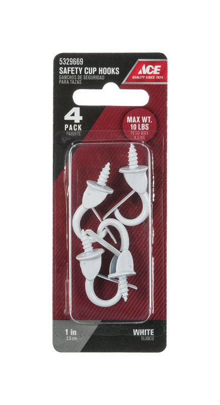 Ace Medium White Steel 1.375 in. L Cup Hook 10 lb 4 pk, Pack of 5