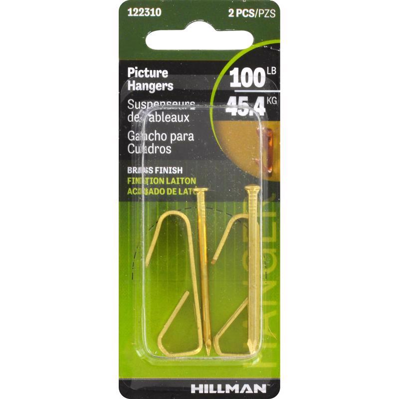 HILLMAN Brass-Plated Gold Conventional Picture Hanger 100 lb 2 pk, Pack of 10