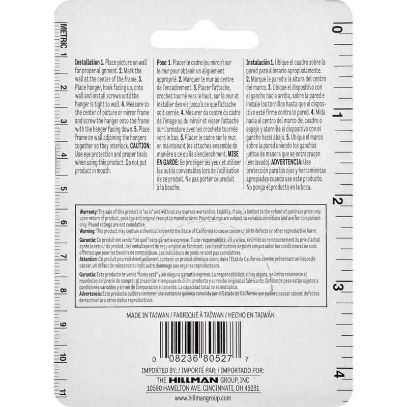 HILLMAN Silver Flush-Mount Picture Hanger 2 pk, Pack of 10