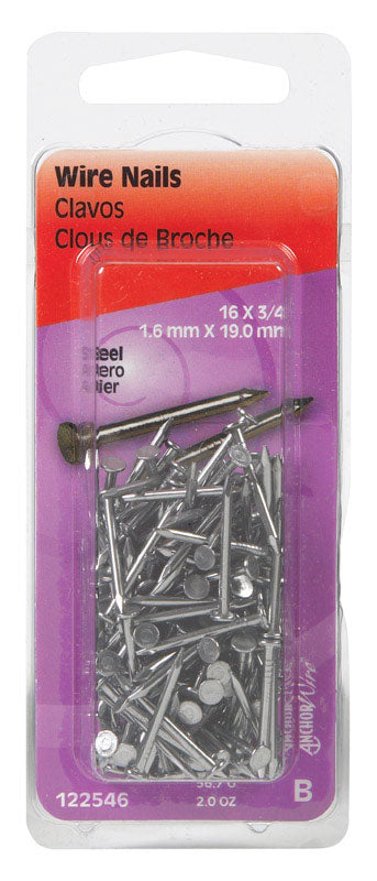 HILLMAN 3/4 in. Wire Bright Steel Nail Flat Head, Pack of 6