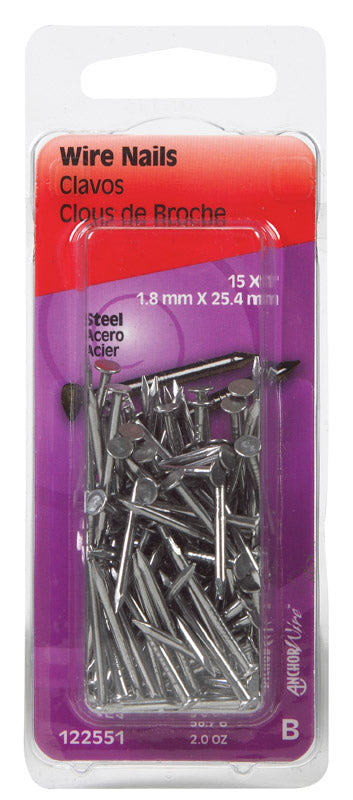 HILLMAN 1 in. Wire Bright Steel Nail Flat Head, Pack of 6