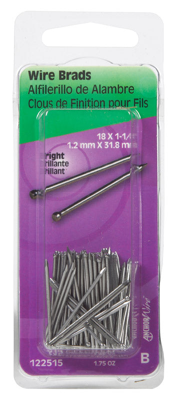 HILLMAN 18 Ga. X 1-1/4 in. L Bright Steel Brad Nails 1 pk 1.75 oz, Pack of 6