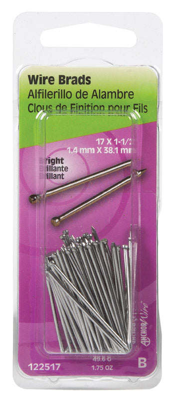 HILLMAN 17 Ga. X 1-1/2 in. L Bright Steel Brad Nails 1 pk 1.75 oz, Pack of 6