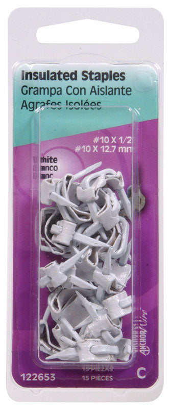 HILLMAN No. 10 X 1/2 in. W X 1/2 in. L White Steel Wire Staples 10 Ga. 15 pk, Pack of 6