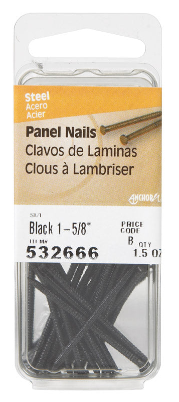 HILLMAN 1-5/8 in. Panel Black Coating Steel Nail Large Head, Pack of 6