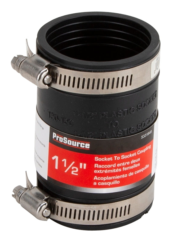 ProSource KJ-016 Coupling, 1-1/2 in, Socket to Socket Coupling, PVC, Black