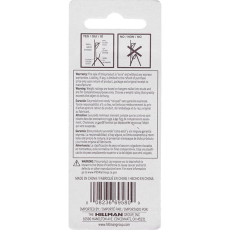 HILLMAN Steel-Plated White Picture Hanger 10 lb 8 pk, Pack of 10