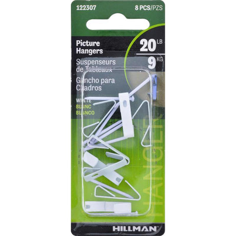 HILLMAN Steel-Plated White Standard Picture Hanger 20 lb 8 pk, Pack of 10