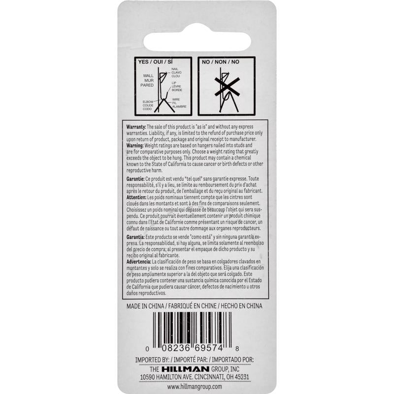 HILLMAN Steel-Plated White Conventional Picture Hanger 30 lb 6 pk, Pack of 10
