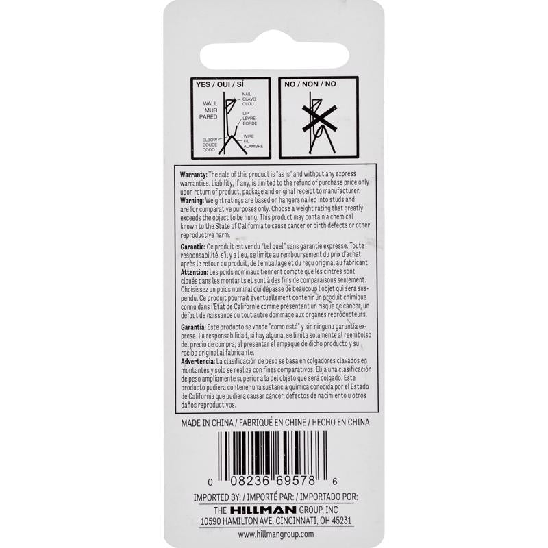 HILLMAN Steel-Plated White Standard Picture Hanger 100 lb 2 pk, Pack of 10