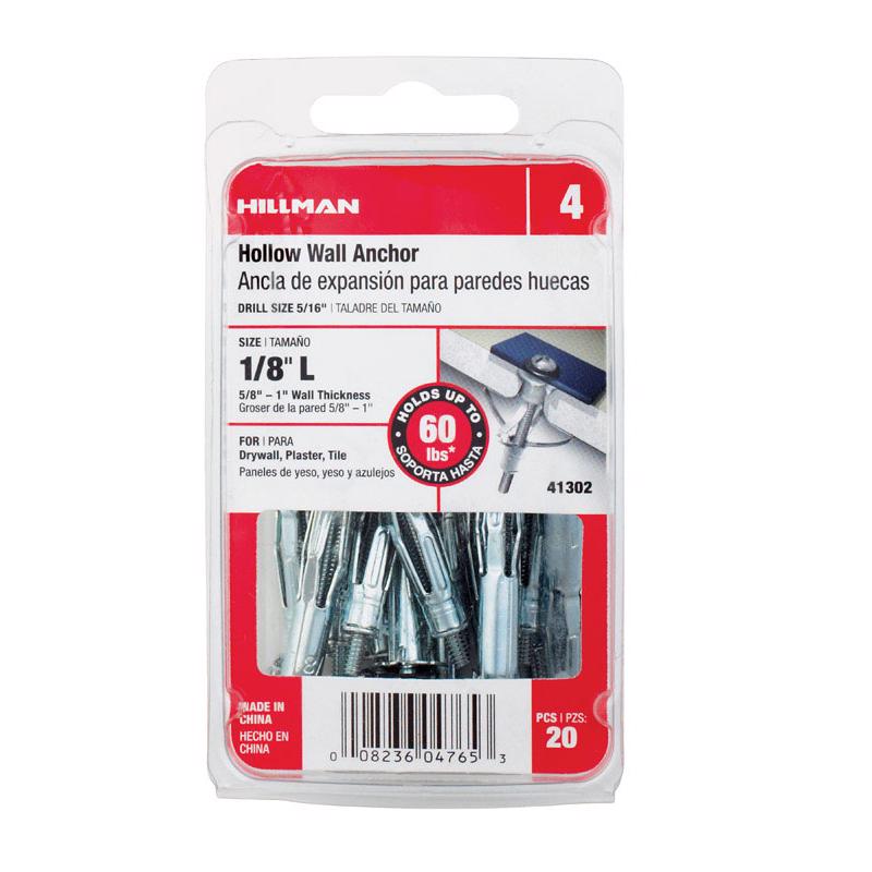 HILLMAN 1/8 in. D X 1/8 Long in. L Metal Pan Head Hollow Wall Anchors 20 pc, Pack of 5