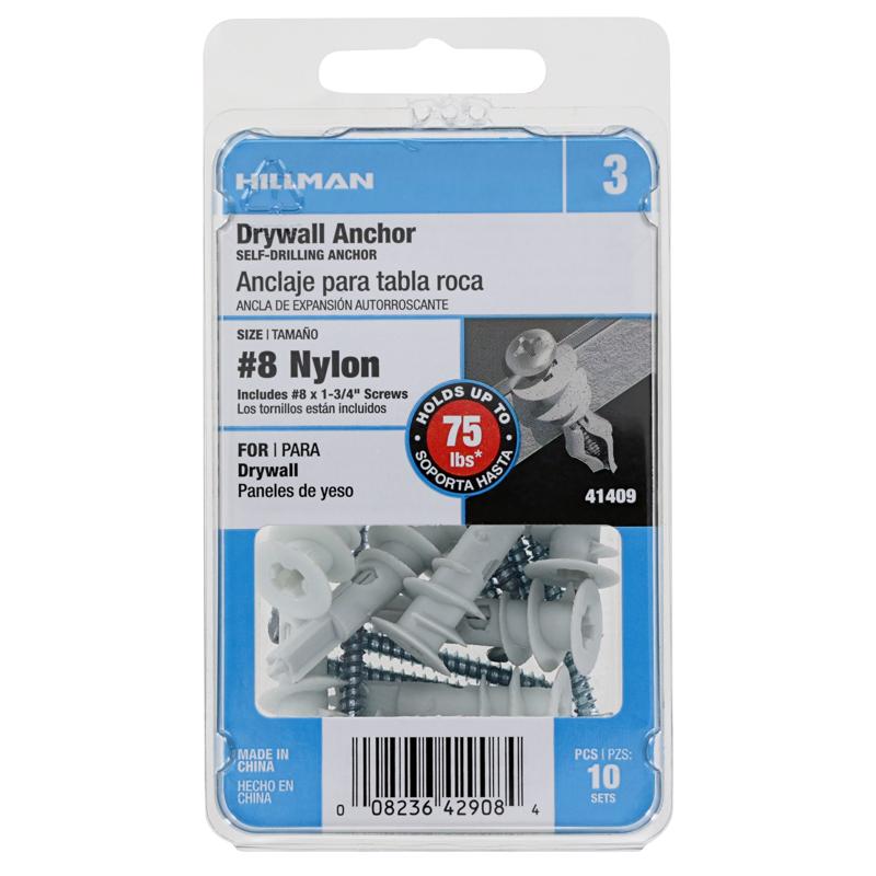 HILLMAN .164 in. D X 1.5 in. L Plastic Pan Head Drywall Anchor 10 pc, Pack of 5