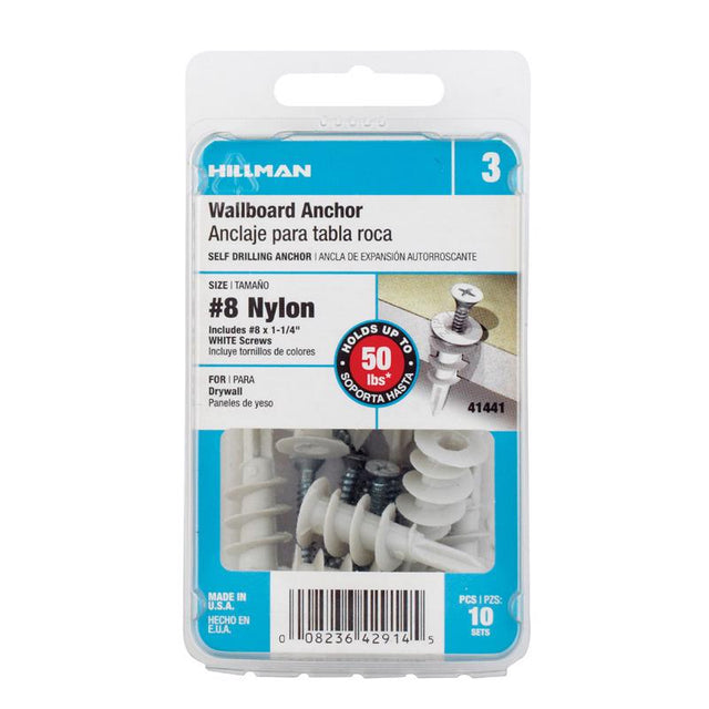 HILLMAN .164 in. D X 1.5 in. L Plastic Pan Head Drywall Anchor 10 pc, Pack of 5