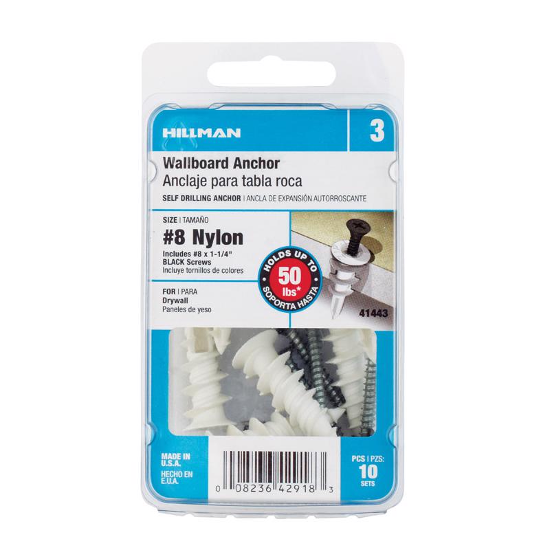 HILLMAN .164 in. D X 1.025 in. L Nylon Flat Head Wallboard Anchors 10 pc, Pack of 5