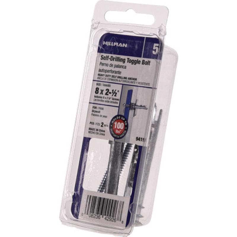 HILLMAN 0.62 in. D X 2-1/2 in. L Steel Pan Head Self Drilling Toggle Bolt 2 pc, Pack of 6