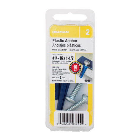HILLMAN .25 in. D X 1-3/8 in. L Plastic Pan Head Conical Anchor 2 pk, Pack of 10