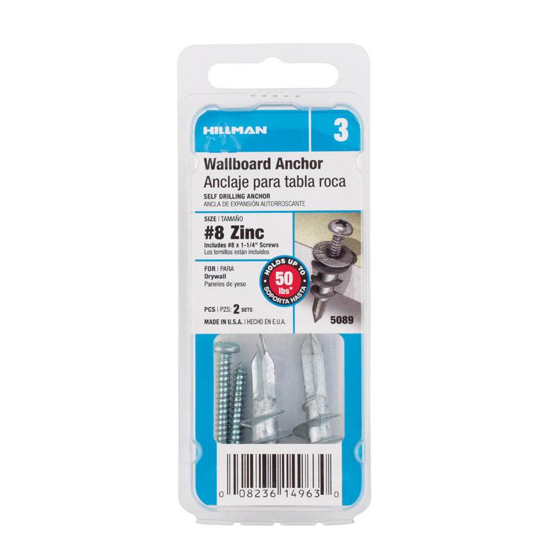 HILLMAN .164 in. D X 1-1/4 in. L Zinc Pan Head Wallboard Anchors 2 pk, Pack of 6