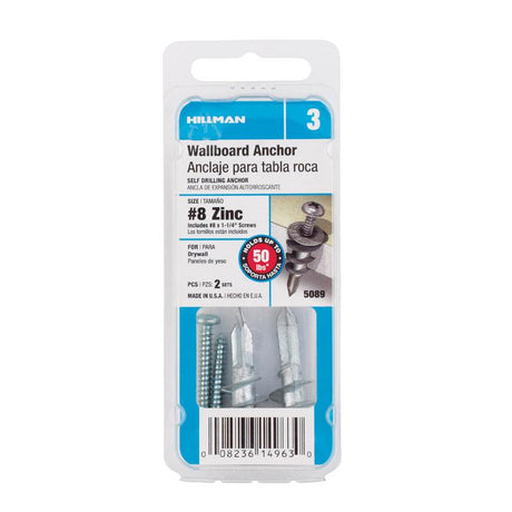 HILLMAN .164 in. D X 1-1/4 in. L Zinc Pan Head Wallboard Anchors 2 pk, Pack of 6