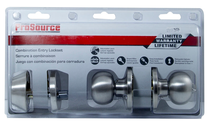 ProSource B9621BRA4F Deadbolt and Entry Lockset, Knob Handle, Ball Design, Stainless Steel, 3 Grade, Stainless Steel, Pack of 2
