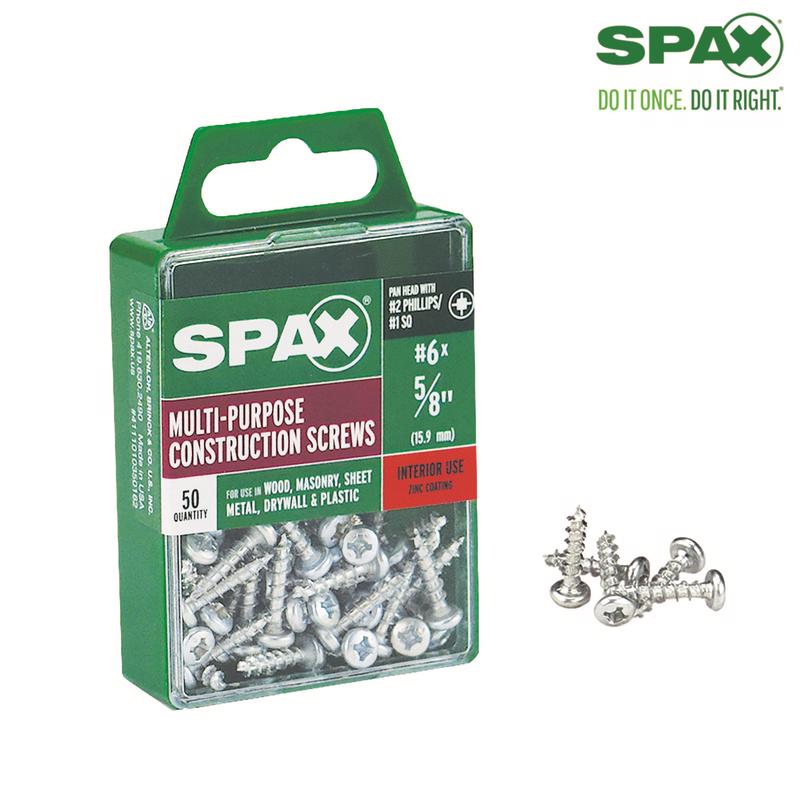 SPAX No. 6 X 5/8 in. L Phillips/Square Zinc-Plated Serrated Multi-Material Screw 50 pk