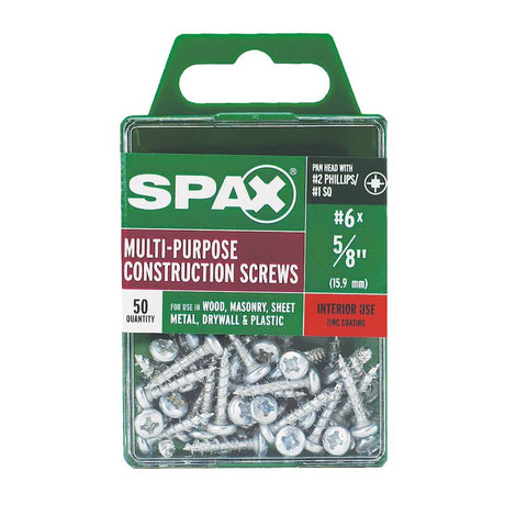 SPAX No. 6 X 5/8 in. L Phillips/Square Zinc-Plated Serrated Multi-Material Screw 50 pk