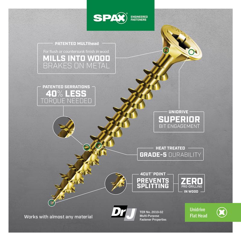 SPAX Multi-Material No. 8 Label X 1-1/4 in. L Unidrive Flat Head Serrated Construction Screws